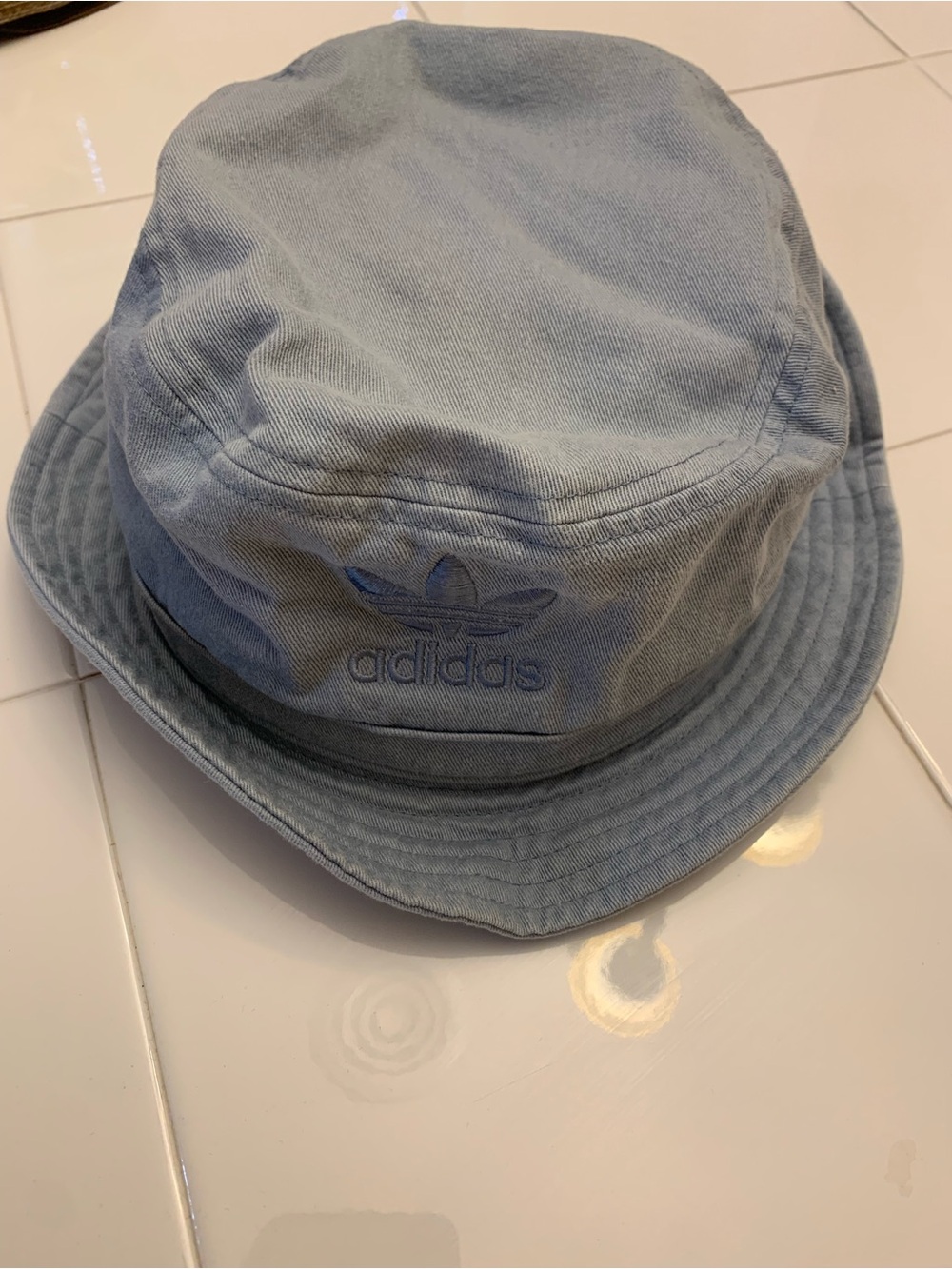 adidas Light Blue and Cream Bucket Hat with Trefoil Patch